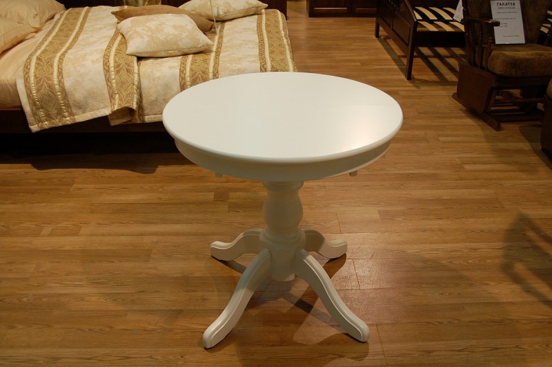 Круглый белый стол на одной ножке 90 см