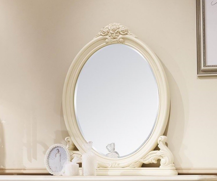 8802-A. Зеркало для консоли овальное Милано, OVAL MIRROR, цвет: Слоновая кость из натурального дерева