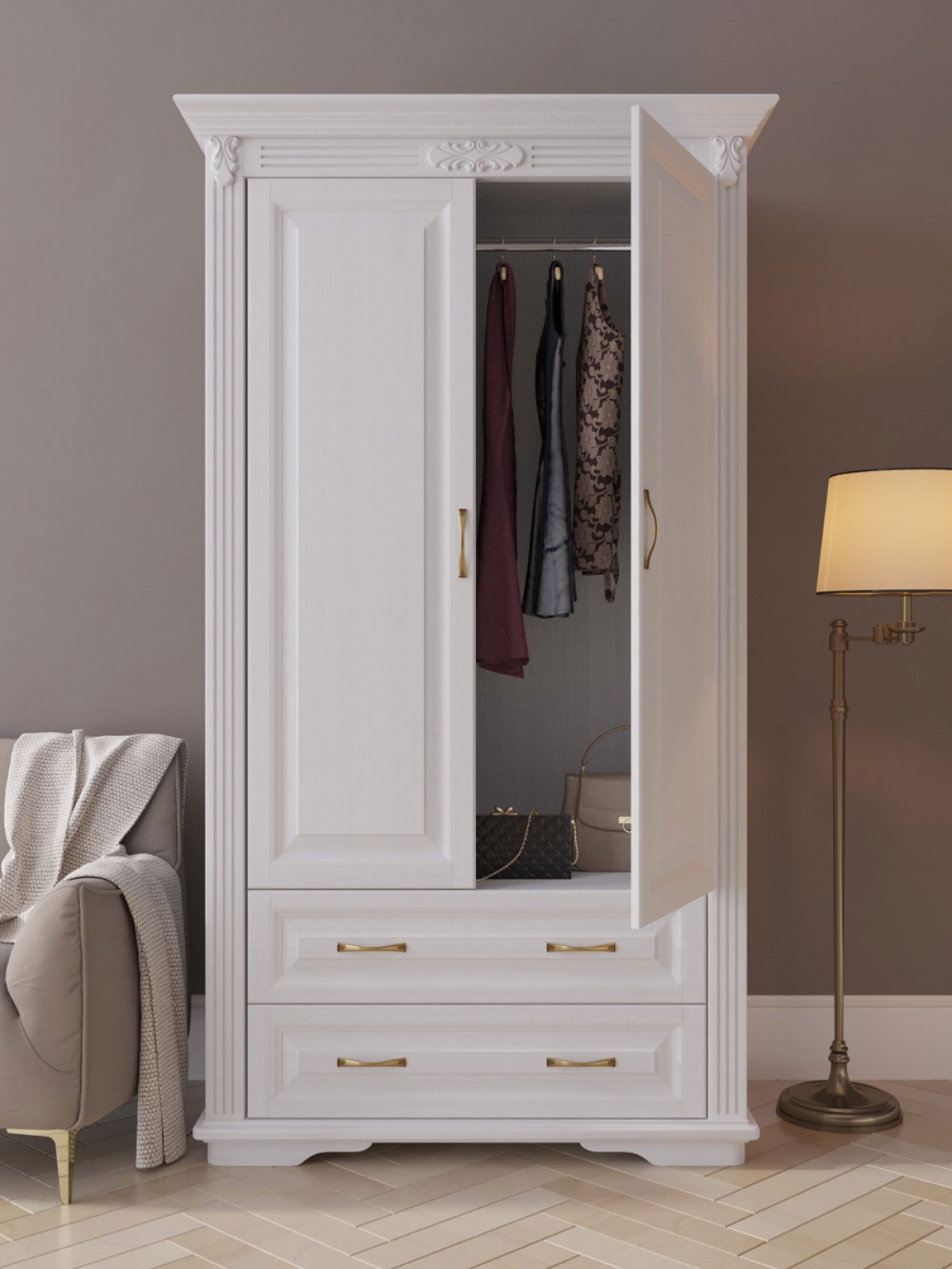 Шкаф Палермо 2ств бук Белый 2-2