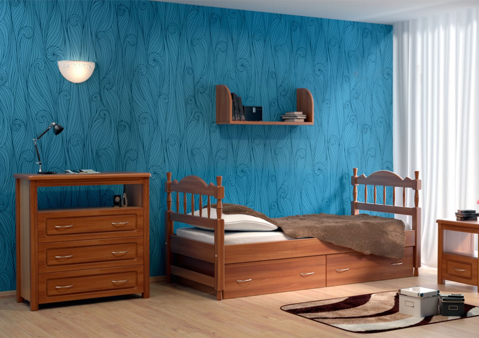 Кровать Юниор бук цвет Груша в интерьере