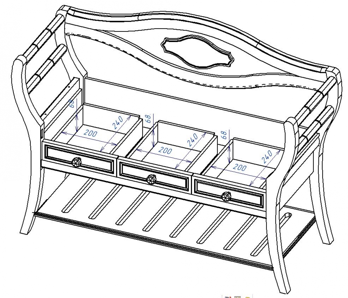 Размеры ящиков банкетки арт.124