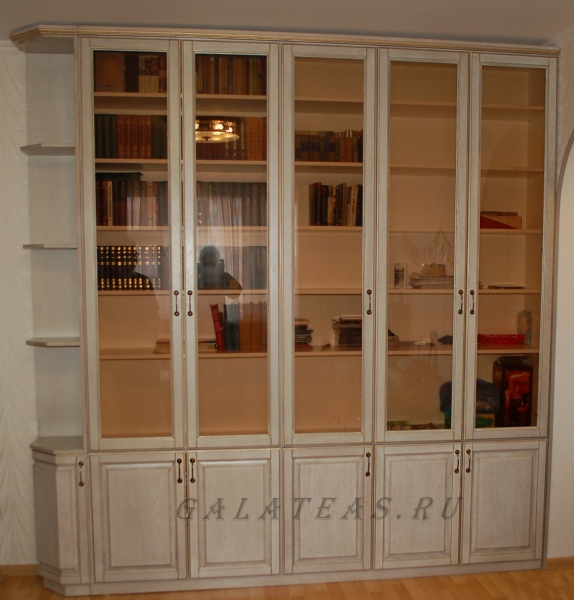 Шкаф для книг в цвете Беленый дуб с угловым элементом
